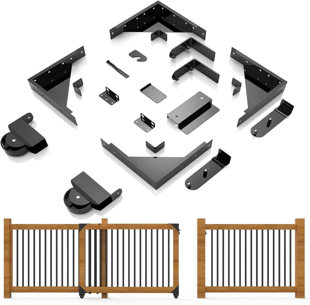 Sliding Gate Hardware Kit, Sliding Deck Gate Kit, Anti Sag Gate Kit | Heavy-Duty Galvanized Steel Construction, Comes with Smooth Silent Rollers, Fits 2x4" or 2x6" Rails, 1.5" thickness