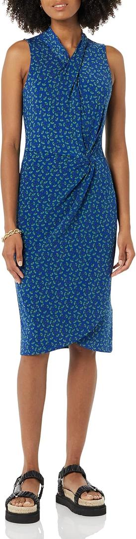 Amazon Essentials Women's Sleeveless Crossover Twist Neck Faux Wrap Dress (Medium, Bright Blue Floral)