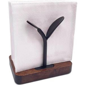 Leaf Napkin Holder, Wooden Napkin Holder for Tables, Freestanding Tissue Dispenser for Kitchen Countertop, Dining, Picnic Table, Indoor & Outdoor Use, Home Decor, Modern, Sturdy, Easy Assembly, Black