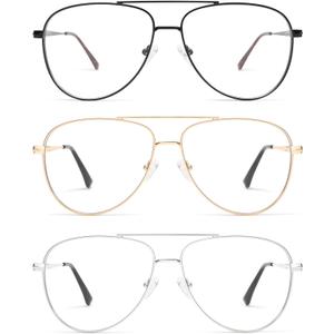 AMOMOMA Trendy Aviator Reading Glasses for Women,Men Blue Light Blocking Computer Readers Retro Metal Frame AM6162 (Black+gold+silver Us)