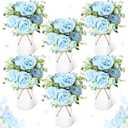 Domensi 6 Sets Wedding Floral Centerpiece for Table Decor, Artificial Peonies Silk Flowers Bouquet with Flower Foam and Metal Vase Faux Floral Arrangement for Bridal Shower Tea Party (Light Blue)