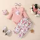 FOCUTEBB My First Easter Outfit Baby Girls Newborn Infant Clothes Easter Bunny Ruffled Romper Pants Clothes Set 0-18 Months