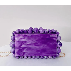 Women's Evening Bag Sparkly Pearl Clutch Purse Acrylic Crossbody Bag for Women (Purple)