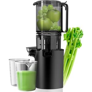Cold Press Juicer, 5.3" Wide Feed Chute Juicers with 350w Power Motor, Slow Masticating Juicer Machine with High Juice Yield for Whole Vegetables & Fruits, Easy to Clean, Grey(pro)