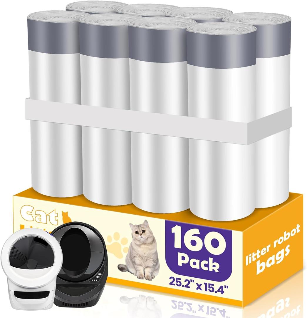 FURWEY 160 Count Cat Litter Box Liners for Automatic Cat Litter Box and Litter Box Robot 4/3, Extra Thick,Heavy-Duty,Eonomy Bulk Pack