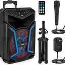 Pyle Portable Bluetooth PA Speaker System - 800W Outdoor Bluetooth Speaker Portable PA System w/ Microphone In, Party Lights, MP3/USB, FM Radio, Rolling Wheels - Mic, Remote - Pyle PPHP122SM,Black