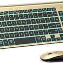 TopMate Wireless Keyboard and Mouse Ultra Slim Combo, 2.4G Silent Compact USB 2400DPI Mouse and Scissor Switch Backlit Keyboard Set, for PC/Laptop/Windows/Mac/Gaming - Gold Black