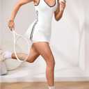 MakeMeChic Women's V Neck Tennis Dress Sleeveless Golf Athletic Dresses with Built in Shorts (White, M)