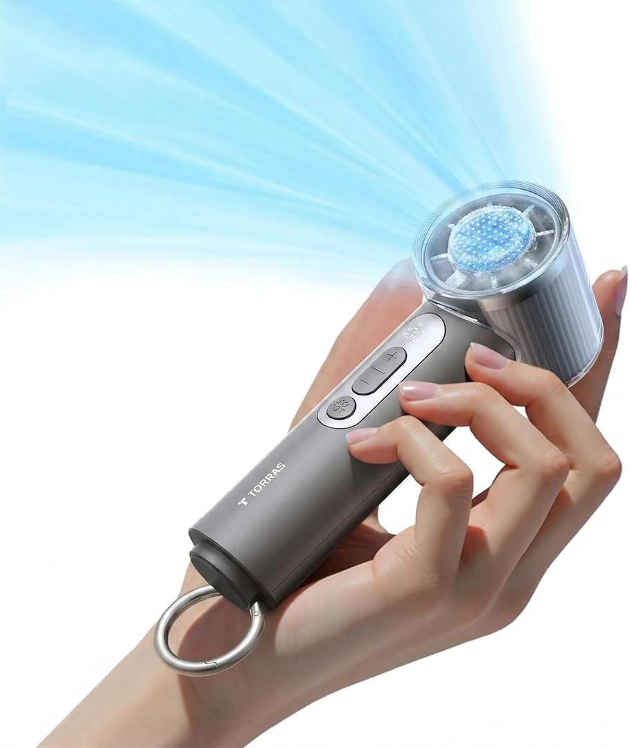 TORRAS COOLiFY iva Handheld Fan with Ice Cooler, 0-100 Adjustable Speed, Super Mini Powerful Portable Fan 4900mAh Rechargeable, Hand Fans for Travel Essentials, Outdoor, Gift for Dad Women, Charcoal