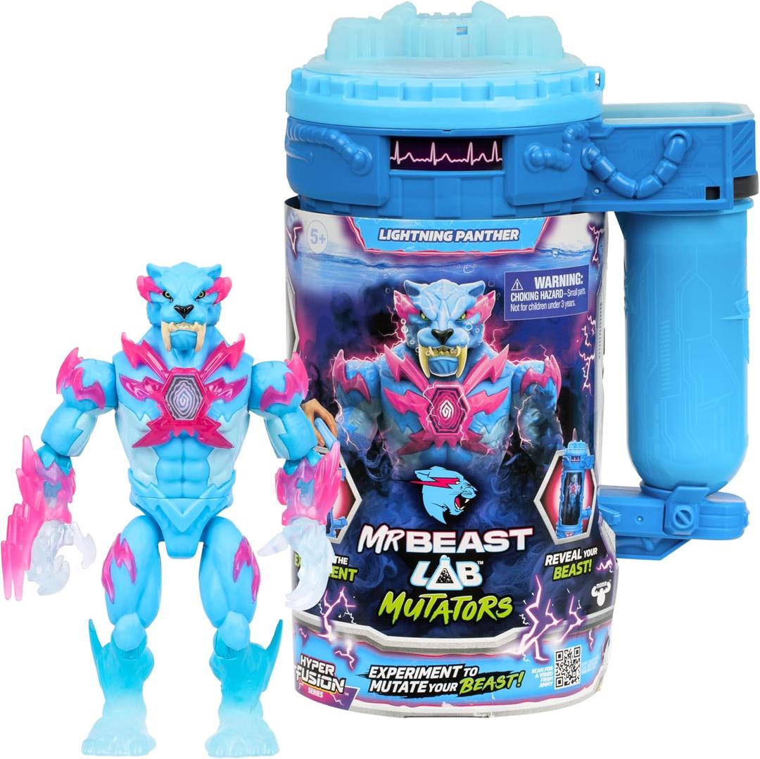 MrBeast Lab Hyper Fusion Mutators, Experiment & Create The Lightning Panther, Add Mutation Fluid, Press The Fingerprint Scanner & Reveal The Panther, Over 20 Points of Articulation, Collect All 3