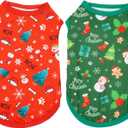 2pcs/Pack Dog Shirts Sleeveless Vest for Extra Small Dog Red Green Light Soft Breathable Outfit Paw Print Snowman Christmas Tree Merry Christmas Boy and Girl XS
