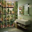 Botanical Shower Curtain, Vintage Green Plant Shower Curtains for Bathroom Decor Nature Fake Potted Greenery Floral Bath Curtain Set, Waterproof Fabric, 70x72in