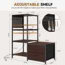 Mini Fridge Stand with Adjustable Shelf, Power Outlet & Storage, Kitchen Organizer for Microwave, Coffee Bar, Dorm, Office (Walnut)