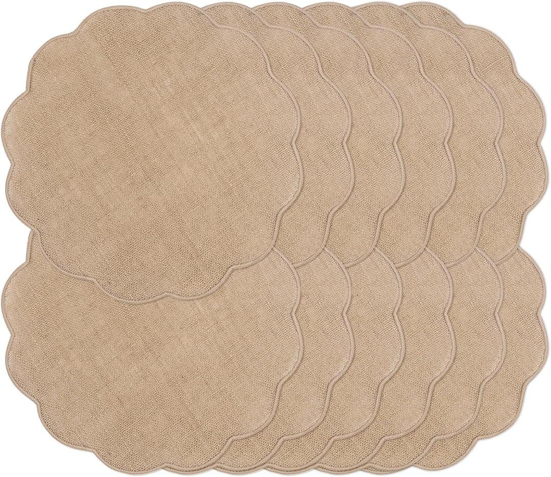 Noctiflorous Round Burlap Placemats Set of 12 Jute Rustic Place Mats for Dining Table Heat Resistant Natural Farmhouse Table Mats Decor (Wave Rim)