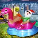 8 FT Hawaiian Santa on Flamingo Pool Float Christmas Inflatables Outdoor Decorations, Christmas Blow Up Santa Claus Yard Decorations for Garden Lawn Xmas Decor