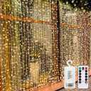 echosari 300 LED Curtain Lights Battery Operated, 9.8ft9.8ft Hanging Light with Remote Timer Fairy Curtain Lights for Bedroom Patio Wedding Backdrop Party Decr (Warm White)