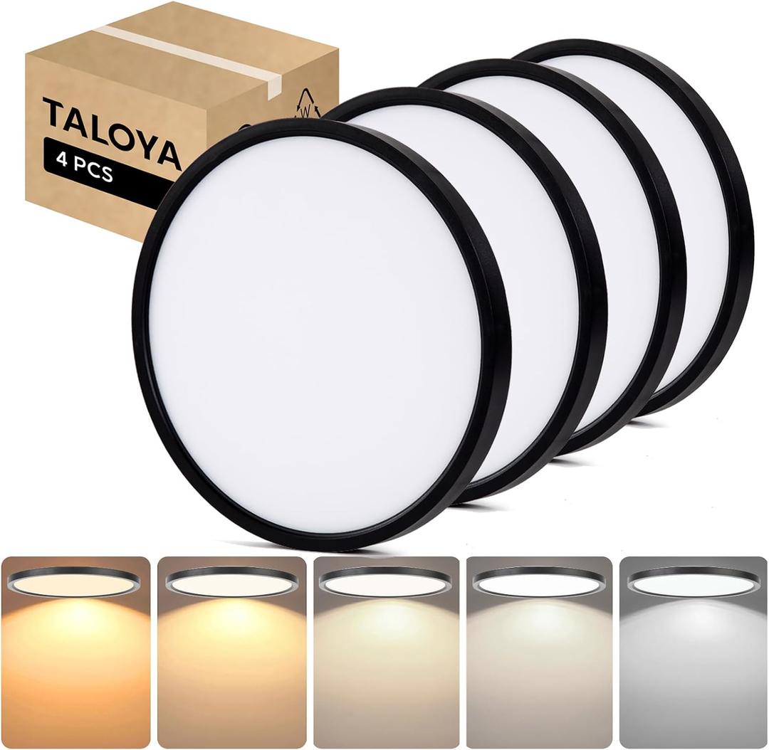 TALOYA 4-Pack 15.8" LED Flush Mount Ceiling Light Fixture,24W 5CCT,Black