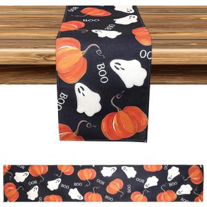 Halloween Table Runner, 72.44x13in Halloween Table Decorations Polyester Pumpkin Boo Ghost Runner Seasonal Fall Spooky Table Decorations for Outdoor Indoor Halloween Party Supplies