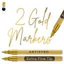ARTISTRO 2 Acrylic Paint Pens for Rock Painting Ceramic Wood Glass Tire Plastic, Fabric Marker Paint Markers Ideal for Labeling DIY Crafts Art Projects, 0.7mm Extra Fine Tip, Gold