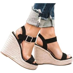 VICKIVICKI Women's Espadrille Wedge Sandals Open Toe Platform Summer Shoes Braided Adjustable Ankle Strap High Heels for Dressy Casual Beach Wedding (8, Black-1#)