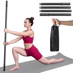 Yoga Stick 5ft, Adjustable Stretching Stick with 4 Steel Rods, Non-Slip Handle and Exercise Guide for Stretching and Exercise Physical Therapy, Pilates, Multi-Functional Fitness Stick