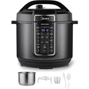 Midea 12-in-1 Electric Pressure Cooker, 8 Quarts, 12 Presets, Multi-Functional Programmable Slow Cooker, Rice Cooker, Steamer, Saut Pan, Yogurt Maker, and More, Stainless Steel (8 Quarts, Black)