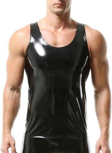 YOOBNG Mens Faux Leather Vest Undershirt Wet Look Sleeveless Tank Top Shirt PU Leather Undershirt M