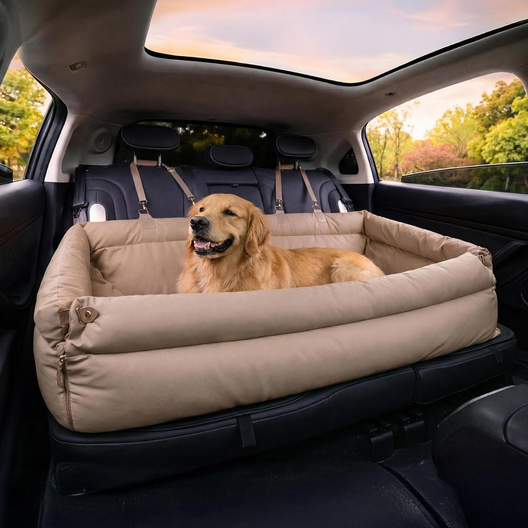 FUNNY FUZZY Leather Dog Car Seat for Large Size Dogs, Pet Booster Car Seats