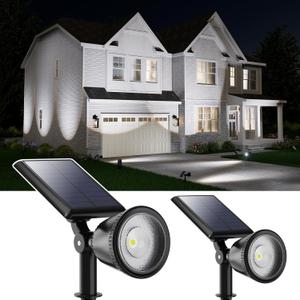 2 Pack Solar Powered Spot Lights Outdoor Waterproof Super Bright LED Yard Spotlight for Tree, Flag, Lawn, Statue, Sunset Landscape Accent Lighting for Outside House Wall Garden Backyard Sidewalk Path (Cool White)