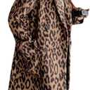 Utcoco Womens Leopard Long Wool Trench Coat Notched Lapel Double Breasted Pea Coat Winter Warm Overcoat (Small)
