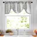 VOGOL Grey Leaves Print Curtain Valance, Linen Textured Tie Up Window Shade Rod Pocket Tie-up Adjustable Valances for Bathroom, 52 x 18, One Piece