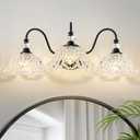 Black Bathroom Vanity Light,3-Light Vanity Light with Crystal Glass Shades,Vintage Farmhouse Vanity Lighting for Bathroom and Dressing Table