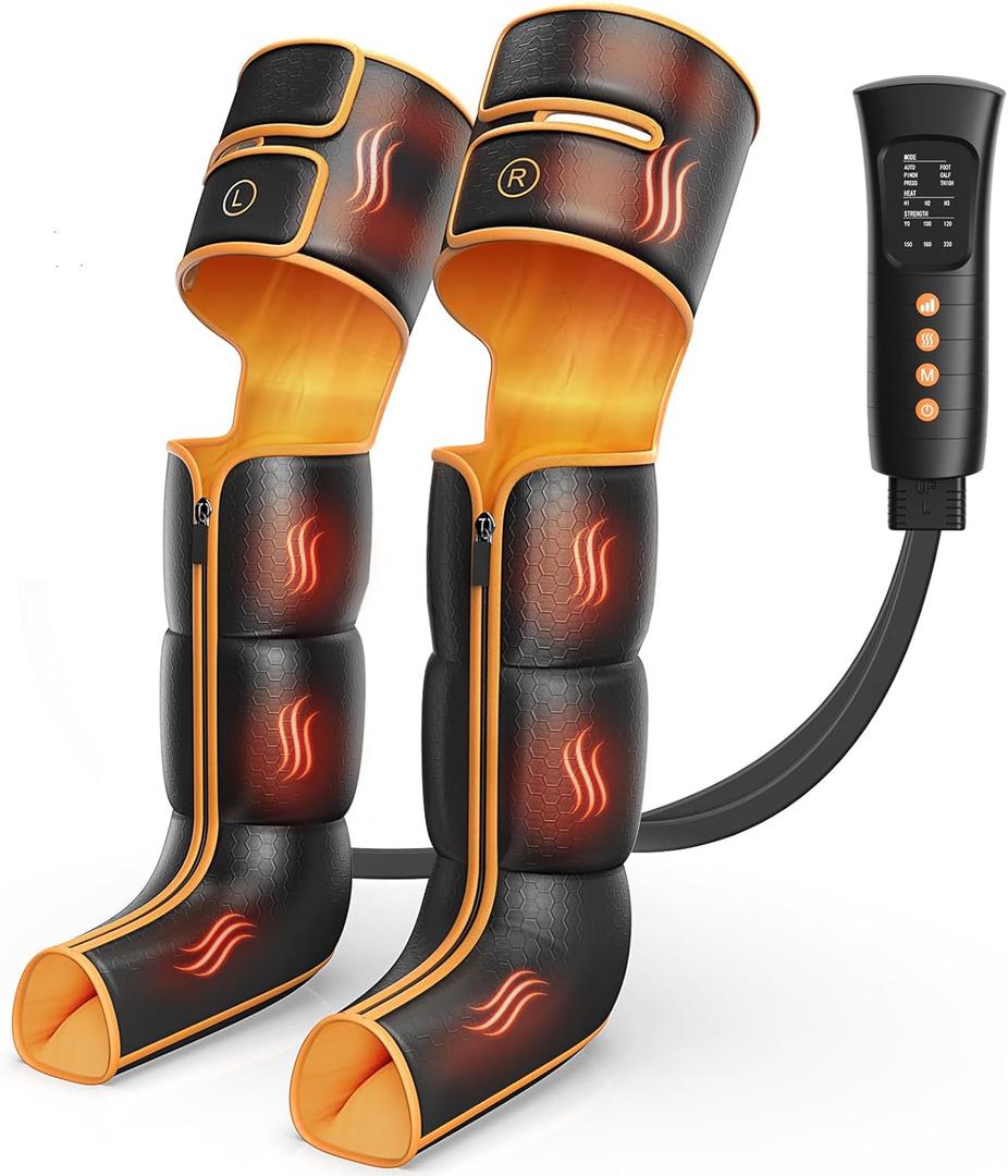 Leg Massager with Heat and Compression, Foot and Full Leg Massager for Circulation and Pain Relief, Sequential Compression Boots with 6 Modes, 6 Intensity, 3 Heat, Gifts for Mom, Dad, Athletes (Black Yellow)