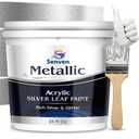 Silver Paint 35 Fl Oz Metallic Liquid Silver Leaf Paint Rich Silvers Paint for Metal, Wood, Canvas, Appliance, Furniture, Clay DIY, & Art Handcrafts Fast Dry Acrylic Metallic Finish Artwork Home Décor