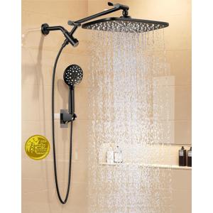 Veken 11.8" Rain Shower Head with Handheld, High Pressure Handheld Shower Heads with Multi Spray Modes, Rainfall Combo with 15" Metal Extension Arm,Detachable Dual Shower, Long 6 ft. Hose,Matte Black