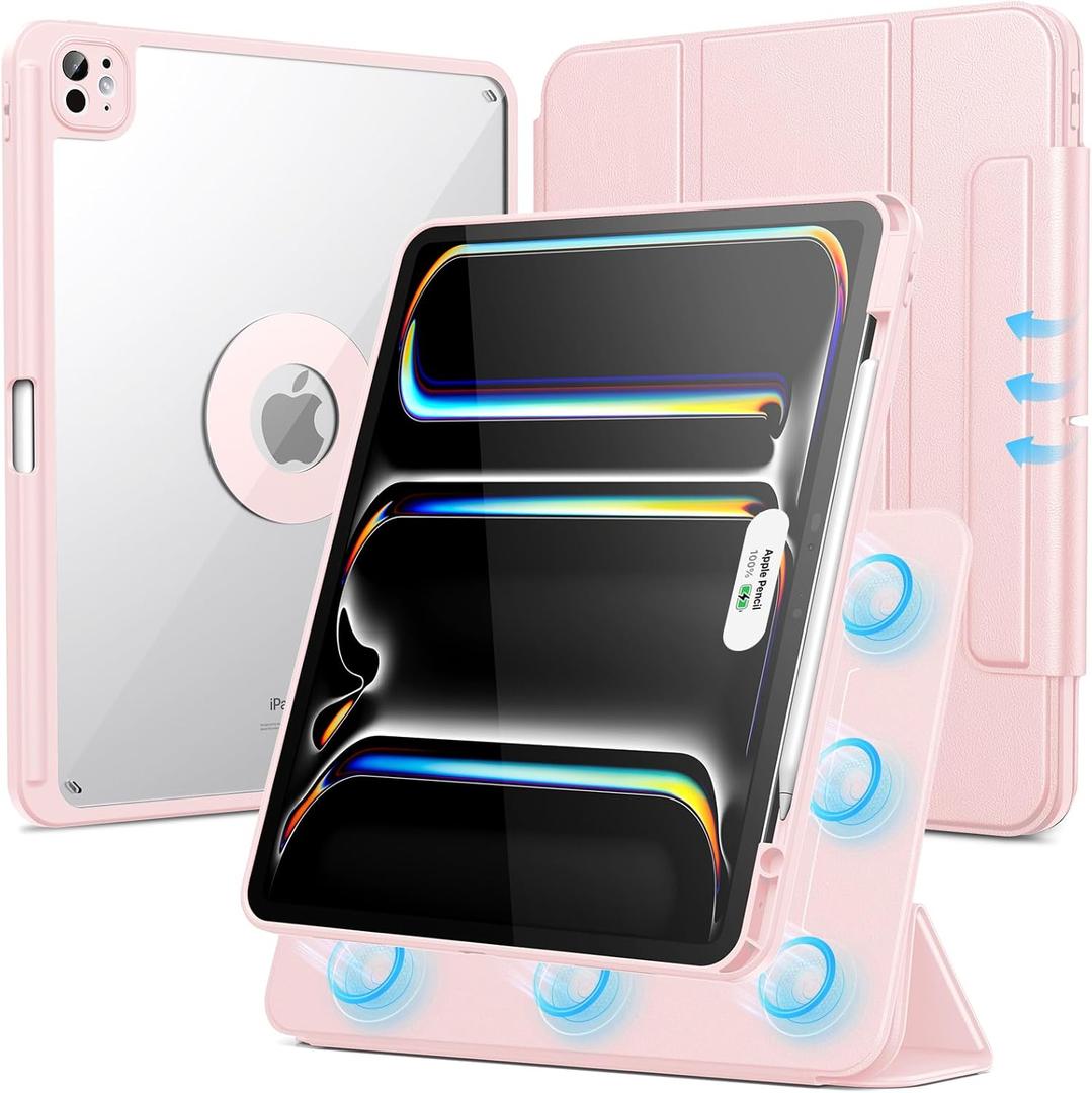 SPARIN Case for iPad Pro 13 inch 2025/2024-M4 M5 with Pencil Holder, Detachable Magnetic Hybrid Protective Cover, Portrait/Landscape Stand, Durable Protection, Auto Wake/Sleep -Pink