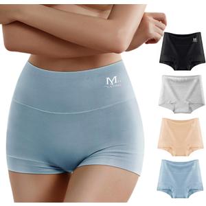 MEIYATING Boy Shorts Underwear for Women High Waisted Cotton Panties Stretch Briefs 4 Pack Plus Size (Medium)