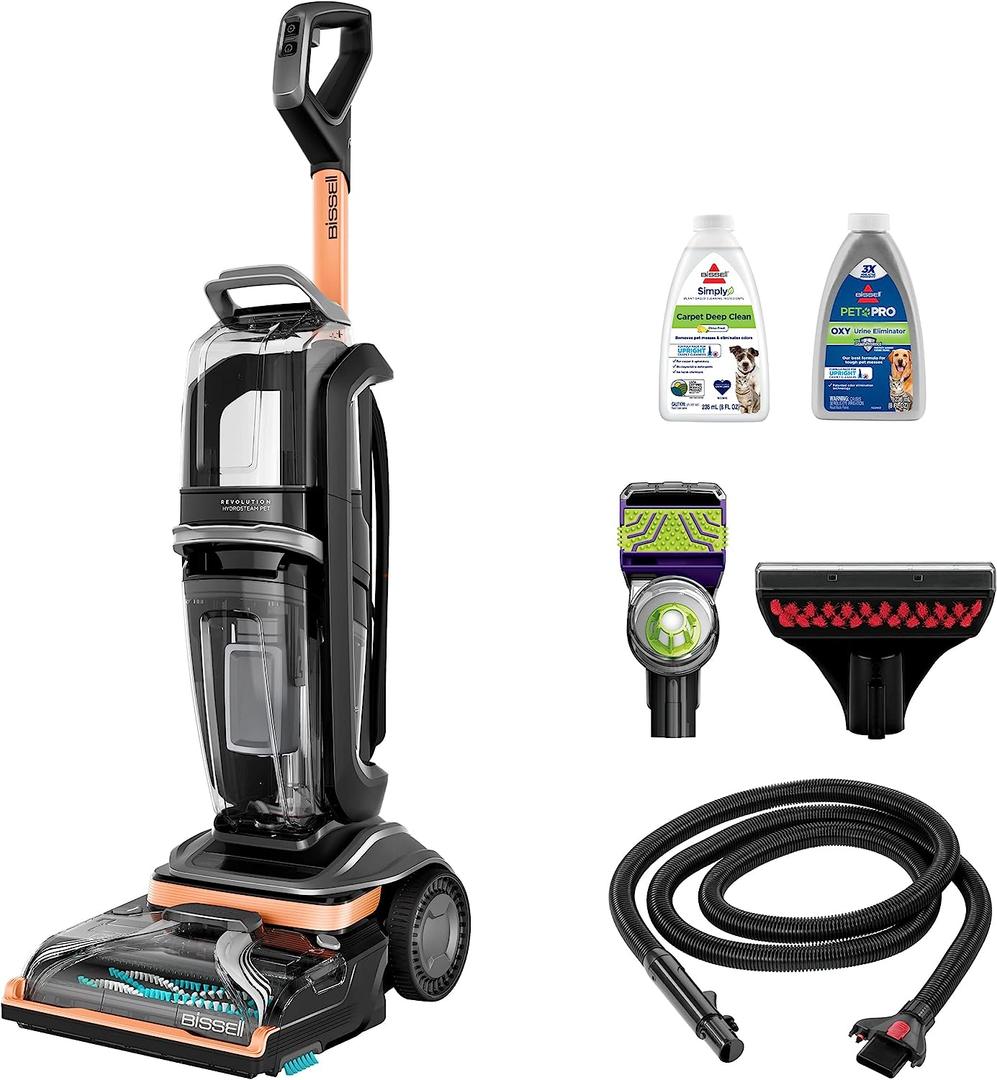 BISSELL Revolution HydroSteam Pet Carpet Cleaner, Upright Deep Cleaner, HydroSteam Technology, 2-in-1 Pet Upholstery Tool & Formulas Included, 3432