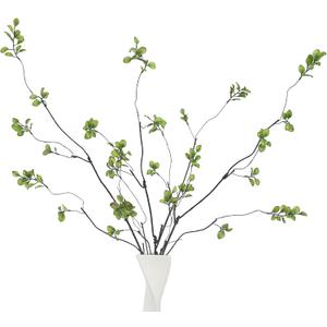 4 Pcs 38.5" Tall All-Green Artificial Branches with Leaves, Realistic Faux Ficus Greenery Stems, Bendable Fake Plant Twigs for Tall Floor Vases, Home Centerpiece, Office & Spring Decor