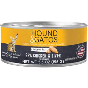 Hound & Gatos Chicken Wet Cat Food, Single Protein, 98% Real Meat, High Protein Cat Food, Grain Free, Limited Ingredient, 5.5 oz Cans (Pack of 24) (EXP 02/28/29)