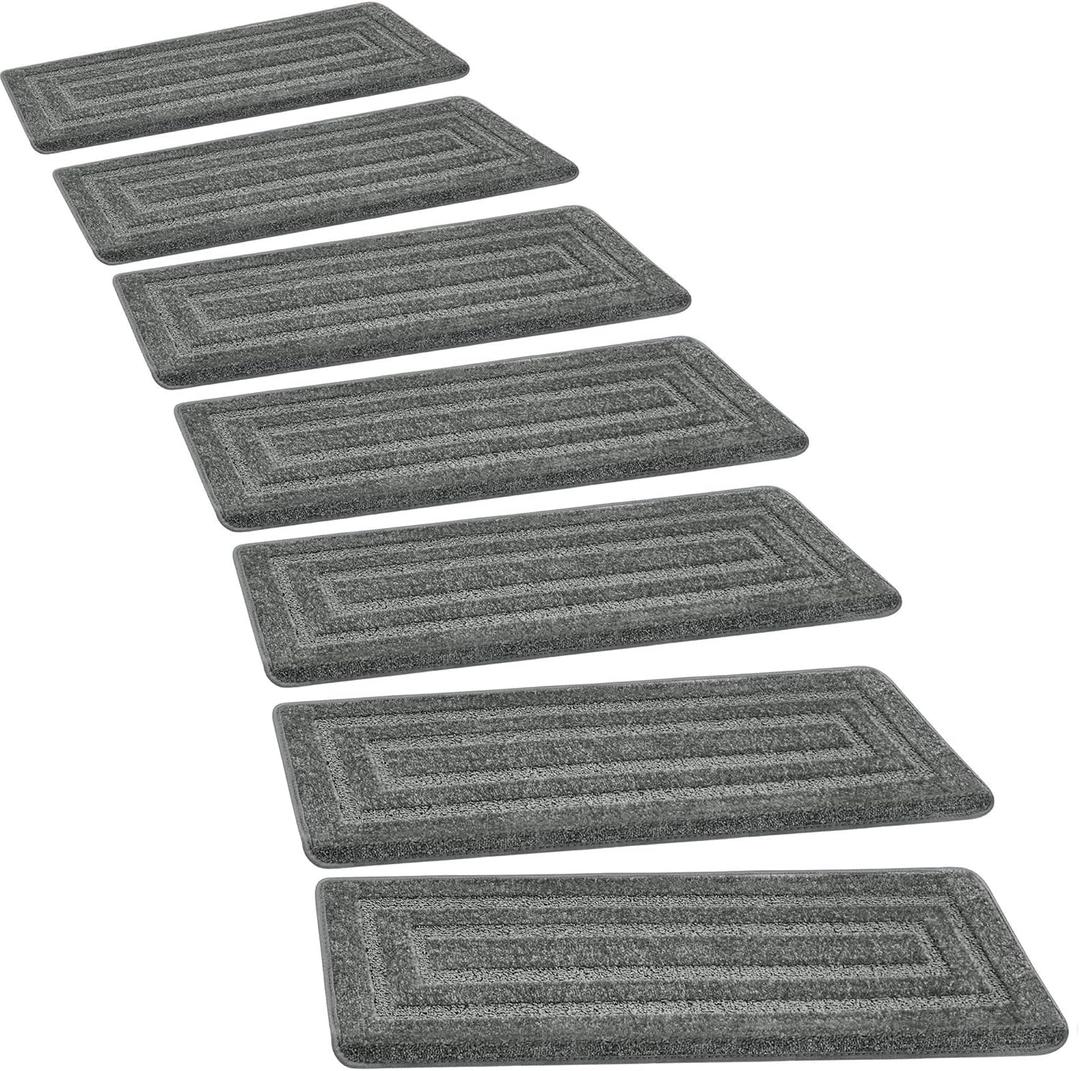 PURE ERA Bullnose Carpet Stair Treads Set Tape Free Non-Slip Indoor Stair Protectors Pet Friendly Rugs 9.5" x 30"(7 Pieces,Grey Rectangular)