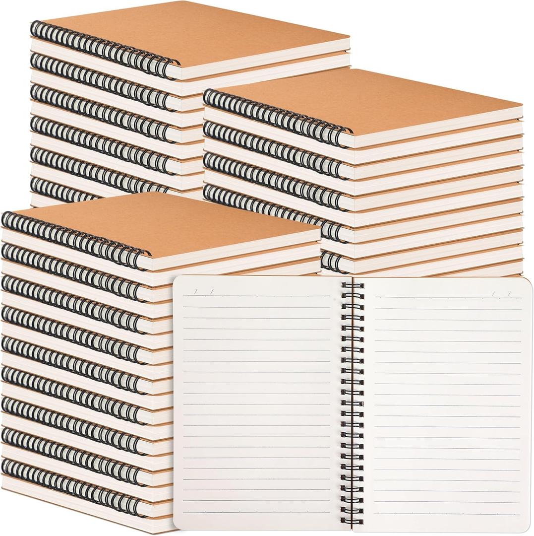 miikoul 150 Packs A5 Spiral Notebooks, 8.3"5.5", 60 Sheets/120 Pages, Hardcover Lined Journal Notepad Travel Notebooks for Office and Back to School Supplies (Picture color-Kraft)