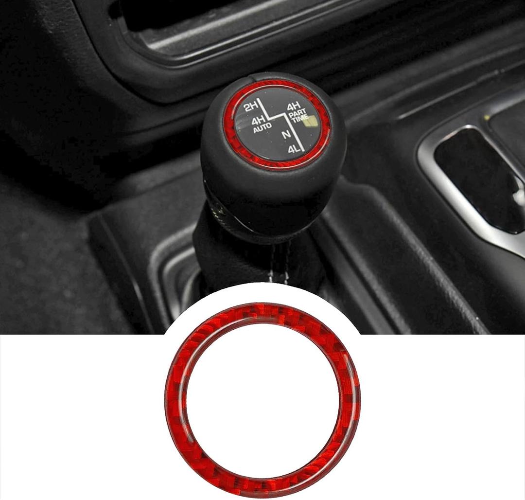 RUIANTE Compatible with Carbon Fiber 4WD Gear Shifter Decoration Ring Sticker Interior Accessories for Jeep Wrangler JL JLU 4XE Rubicon Gladiator JT 2018 2019 2020 2021 2022 2023 2024 2025(1Pcs Red)