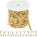 Jabogrii 16.4 Feet Gold Stainless Steel Chain for Jewelry Making Oval Curb Cuban Jewelry Making Chains with Lobster Clasps and Open Jump Rings