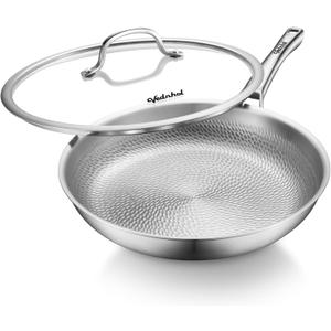 Titanium Pans for Cooking, 12 Inch Pure Titanium Hammered Pro frying pan with Lid, Non-Toxic Skillet for Cooking, PFAS/PFOA/PTFE Free Cookware, Dishwasher&Oven Safe, Kitchen Induction Compatible
