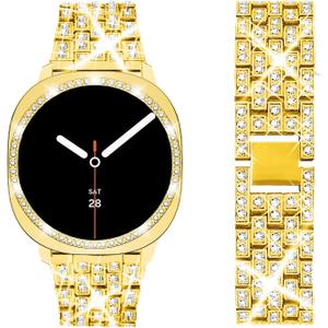 SUPOIX Band with Case Compatible for Samsung Galaxy Watch 8/7/6 40mm 44mm, 20mm Women Bling Replacement Strap & PC Protective Bumper Face Cover for Galaxy Watch 8/7/6 (Size Optional) (Gold)