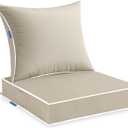 MIULEE Outdoor Seat Cushion Set Beige 22 x 22 x 3 Inch Waterproof & Fade Resistant Deep Seat and Back Patio Furniture Cushions with Handle and Adjustable Straps Cushions for Chair Couch