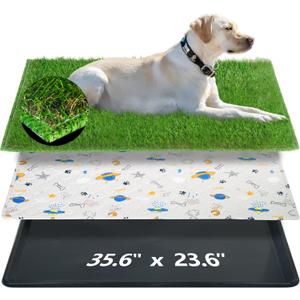 Reusable Dog Loo System with Artificial Grass Turf&Pee Pads&Tray, for Puppy Potty Training is Portable&Easy to Clean,35x23in Large Dog Litter Box Toilet for Indoor/Outdoor use