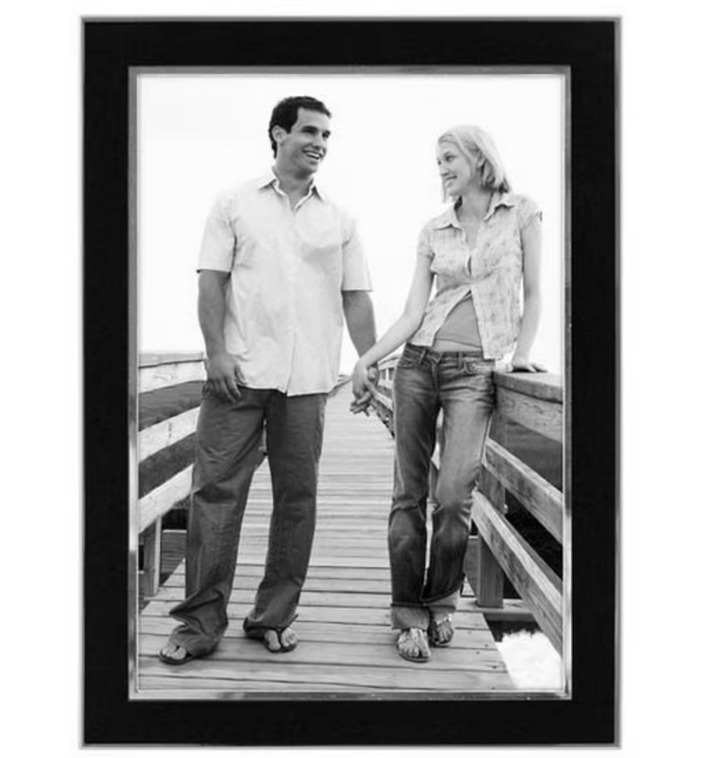 Malden International Designs Black Sleek With Silver Inside Border Picture Frame, 5x7, Black