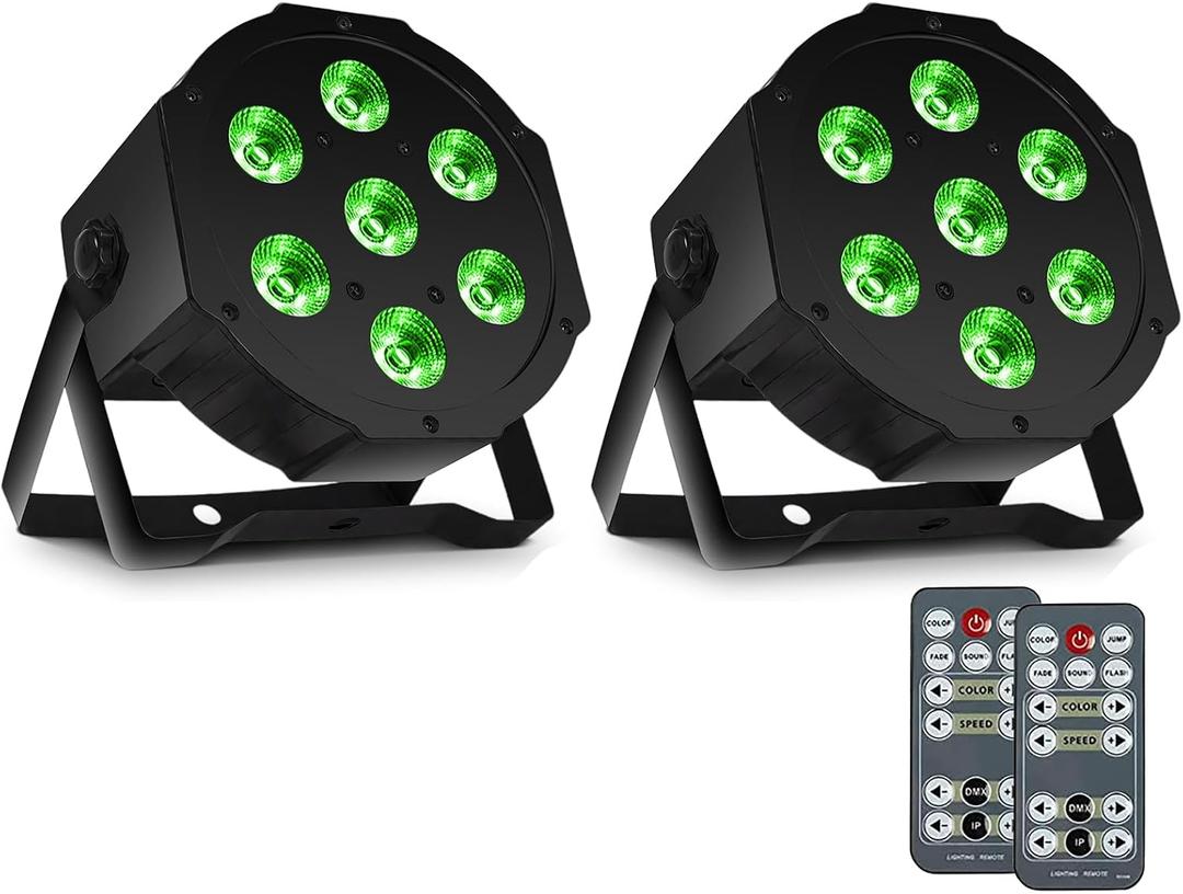SHEHDS Par Can Lights LED 7x18W RGBWAP 6in1 Wash Stage Lights Remote and DMX512 Control Uplights Sound Activated Auto Run Flat for Christmas Wedding Party Disco - 2 Pack